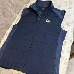 Southwest Tide Navy Blue Unisex Quilted Vest GT Logo Pockets Stretch Lined Sz S